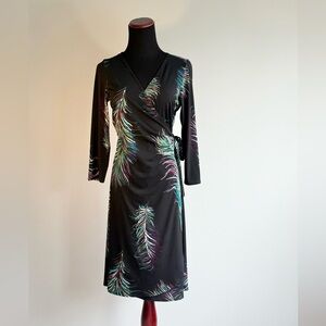Lily Wrap Jersey Dress with Feather Pattern